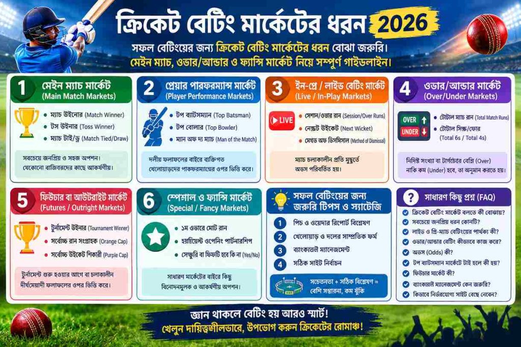 ক্রিকেট বেটিং মার্কেটের ধরন 2026